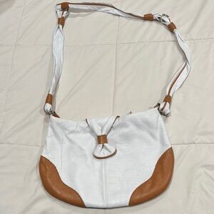Elegant‎ White and Brown Leather Shoulder Bag with Silver Accents
